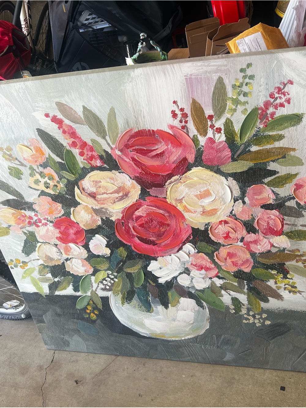 Kirklands Pink, Cream and Green Floral Canvas Bouquet